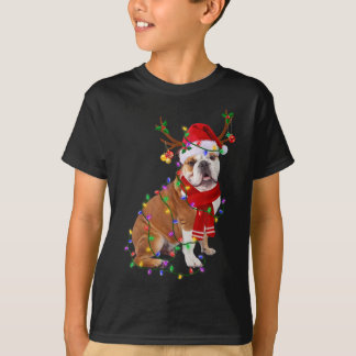 英語おもしろいブルドッグツリークリスマスライトXm Tシャツ