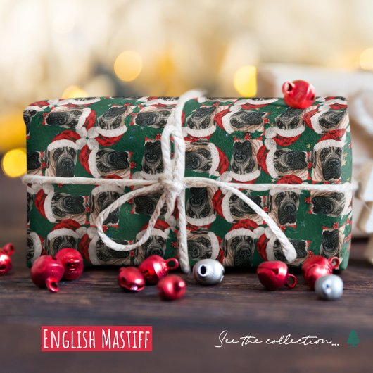 英語おもしろいマスティフのクリスマスパターン ラッピングペーパー