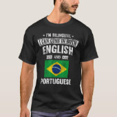 英語とポルトガル語のブラジおもしろいル国旗 Tシャツ (正面)