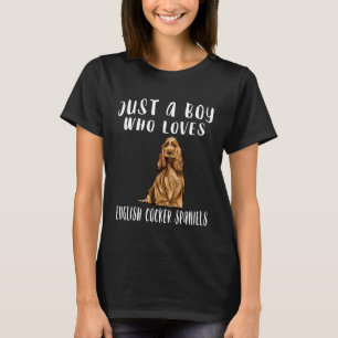 英語のコッカー·スパニエル犬が好きな少年 Tシャツ