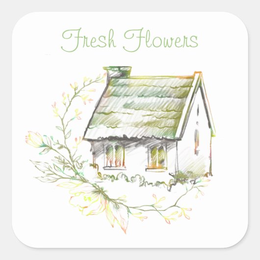 英語のコテージで自家製の製品にステッカー スクエアシール (正面)
