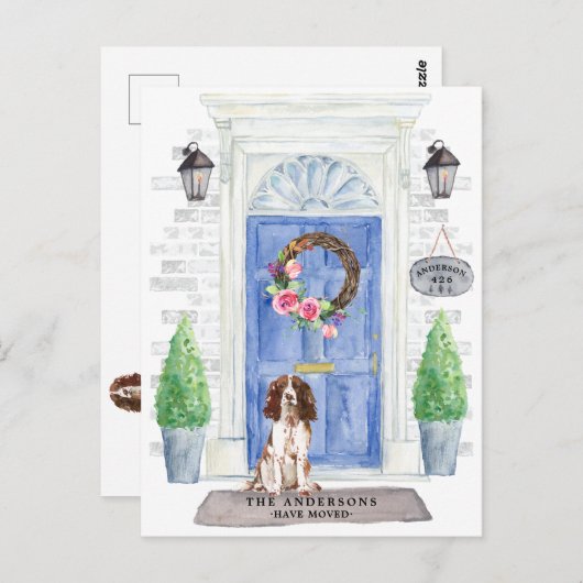 英語のスプリンガースパニエル犬移動アナウンス ポストカード (正面/裏面)