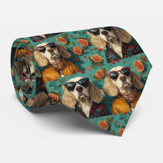 英語のセッターとハートバラバレンタインデー ネクタイ (ロール)