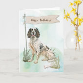 英語のセッター犬のアウトドア(誕生日記号) カード (黄色い花)