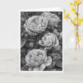 英語のバラペンとインクスケッチカード カード (黄色い花)