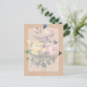 英語のバラ庭園の結婚式保存日付 案内ポストカード (スタンド正面)