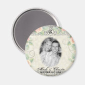 英語のバラ&シルバーウェディング日付磁石を保存 マグネット (正面/裏面)