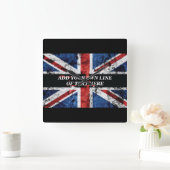 英語のフラグにテキストを追加する装飾用クッション スクエア壁時計 (ホーム)