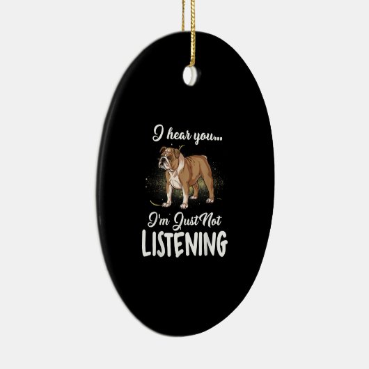 英語のブルドッグ贈聞り物を聞いた セラミックオーナメント (右)