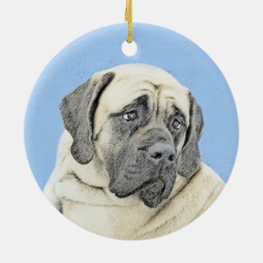 英語のマスチフ（ファウン）絵画のオリジナル犬芸術 セラミックオーナメント (裏面)