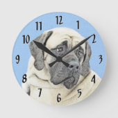 英語のマスチフ(ファウン)絵画のオリジナル犬芸術 ラウンド壁時計 (正面)
