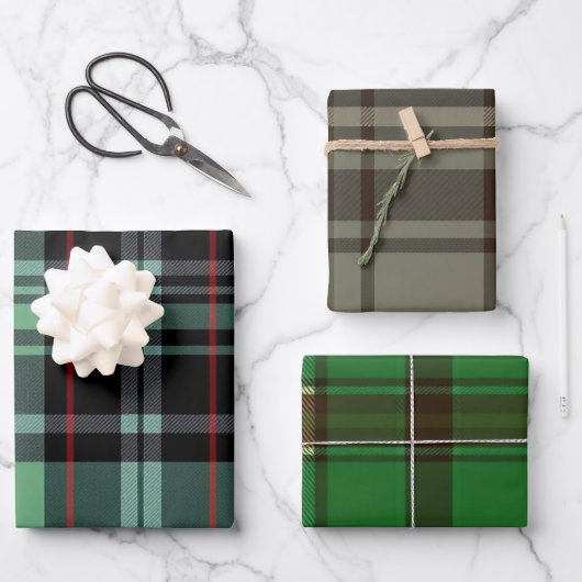 英語の伝統格子縞リボン ラッピングペーパーシート (正面)