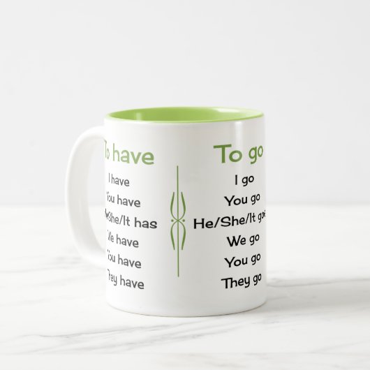 英語の動詞の先生または学生 ツートーンマグカップ (正面左)