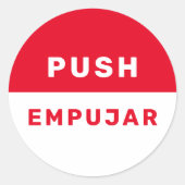 英語の赤スペインの白の安全指示をプッシュ ラウンドシール (正面)