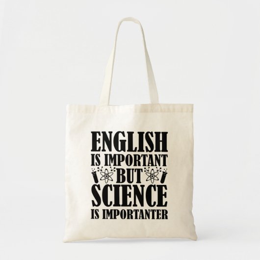 英語の重要だが科学先生引用文 おもしろい トートバッグ (正面)