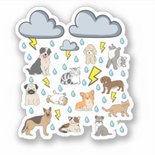 英語の面白いイディオム「猫と犬が雨のように降る」パピーTシャツ シール