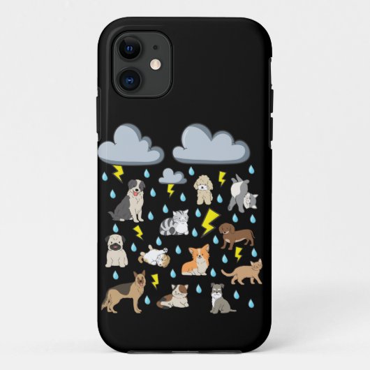 英語の面白いイディオム「猫と犬が雨のように降る」パピーTシャツ Case-Mate iPhoneケース (裏面)