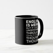 英語は風変わり文法おもしろい黒 マグカップ (正面右)