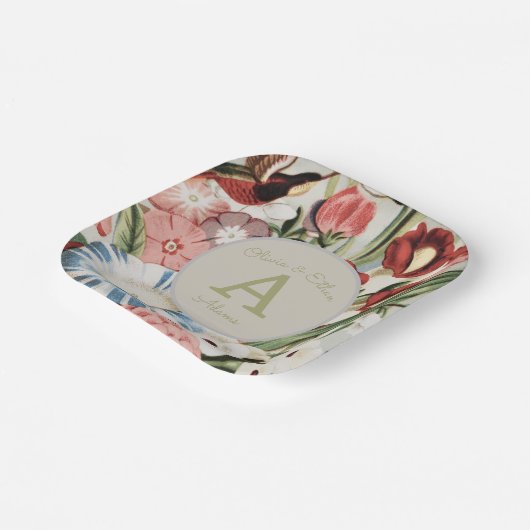 英語コテージガーデンパーソナライズされた結婚ズナプキン ペーパープレート (傾斜あり)