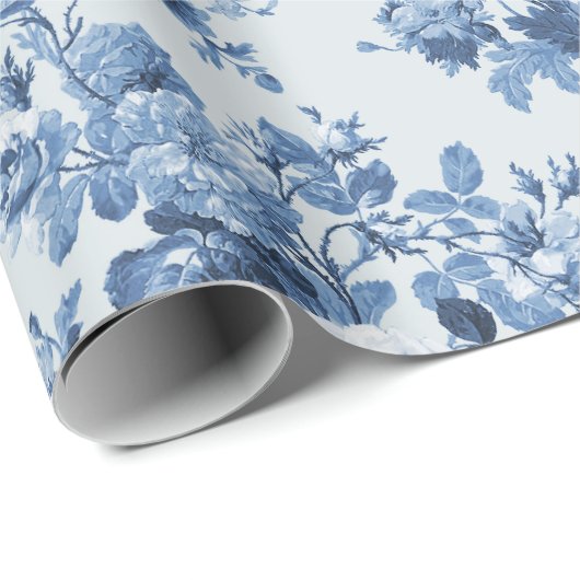 英語コテージガーデンフローラほこりっぽいブルーパターン ラッピングペーパー (ロールコーナー)