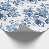 英語コテージガーデンフローラブルーnホワイトパターン ラッピングペーパー (角)