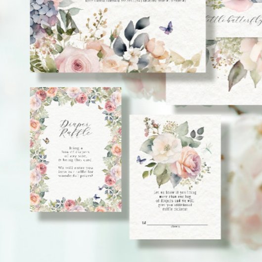 英語コテージフローラベビーガールおむつラッフル エンクロージャーカード