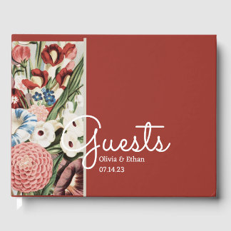 英語コテージ結婚ズゲストブックバラレッド ゲストブック