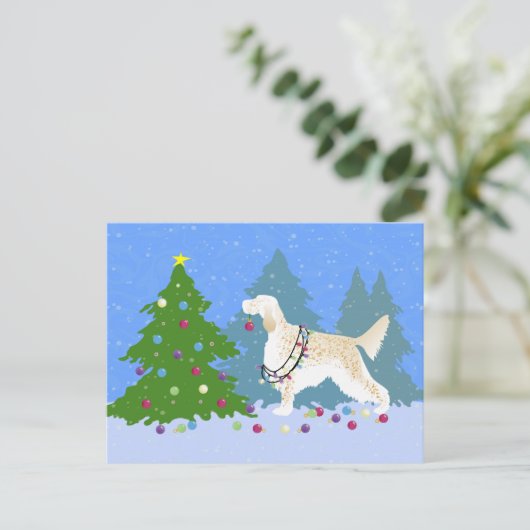 英語セッターが森の木を飾っている ポストカード (スタンド正面)