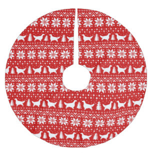 英語セッターのシルエットのクリスマスパターンレッド ブラッシュドポリエステルツリースカート