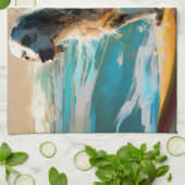 英語セッタービーチ絵画サーフィン キッチンタオル (折り畳み)