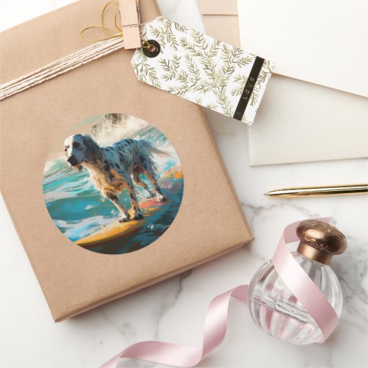 英語セッタービーチ絵画サーフィン ラウンドシール (ギフト)