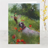 英語セッター，キジ狩り カード (黄色い花)