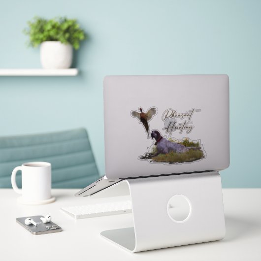 英語セッター，キジ狩り シール (デスク上のノートパソコン)