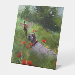 英語セッター，キジ狩り 台座サイン