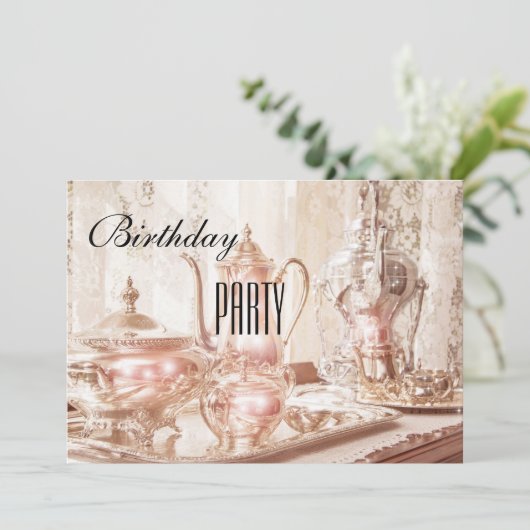 英語ハイティー誕生日パーティーへの招待 招待状 (スタンド正面)