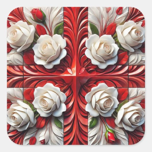 英語バラデザイン付きシール スクエアシール (正面)