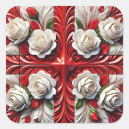 英語バラデザイン付きシール スクエアシール