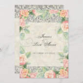 英語バラピーチ&シルバー結婚式招待状 招待状 (正面/裏面)