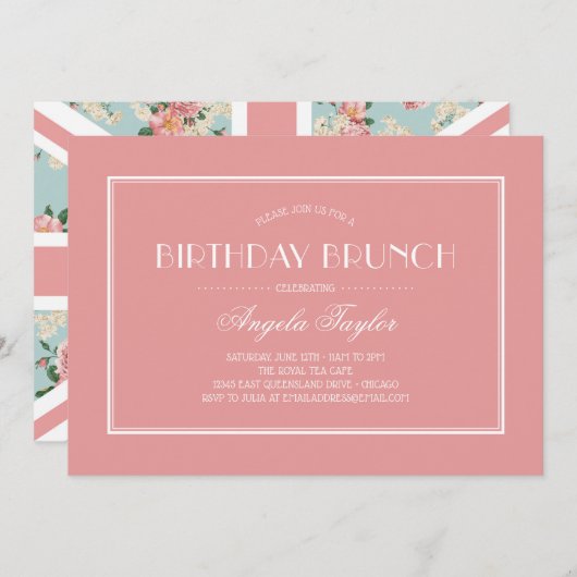 英語バラユニオンジャック誕生日 招待状 (正面/裏面)