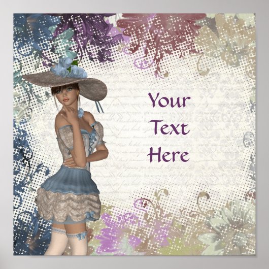 英語バラロマンチックな女の子 ポスター (正面)