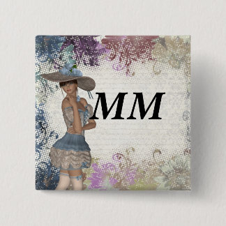 英語バラロマンチックな女の子 缶バッジ