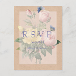 英語バラ庭園の結婚式招待状RSVP インビテーションポストカード