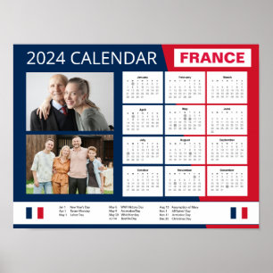 英語フランスののカレンダー 写真の追加2024 ポスター