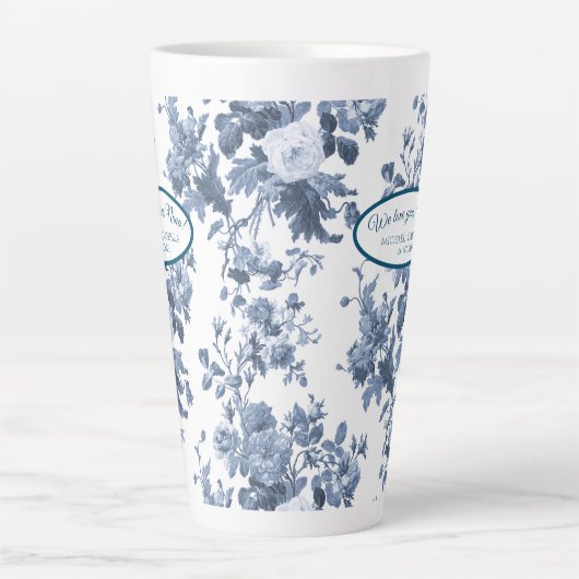 英語フローラガーデンブルーnホワイトナナ祖母 カフェラテマグ (正面)