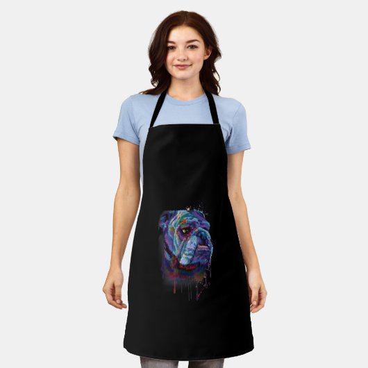 英語ブルドッグギフト英語ブルドッグママ エプロン (着用した状態)