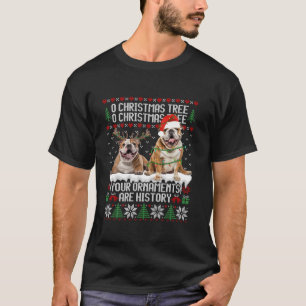 英語ブルドッグドッグクリスマスツリーライトパピーDo Tシャツ