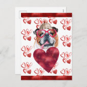 英語ブルドッグハートドッグ恋人バレンタインギフト シーズンポストカード (正面/裏面)