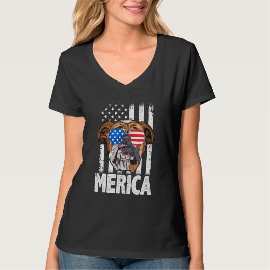英語ブルドッグ7月4日Merica男性女性Usa F Tシャツ (正面)