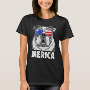 英語ブルドッグ7月4日Merica Men Women USA F Tシャツ