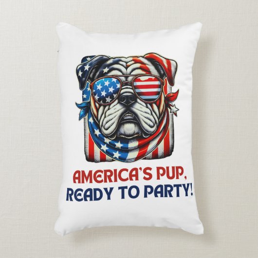 英語ブルドッグ7月4日Merica Sunglasses USA アクセントクッション (正面(垂直))